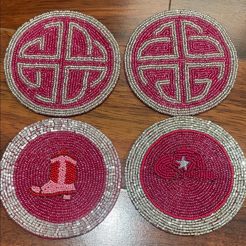 Budha Girl Hand-Beaded Pink Round Coasters Set of 4- Brand new!